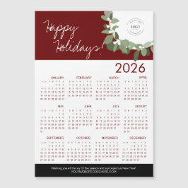 Red Modern Wreath Your Logo hier 2026 Kalender Magnetkarte