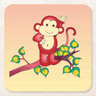 Red Monkey Animal Square Paper Untersetzer
