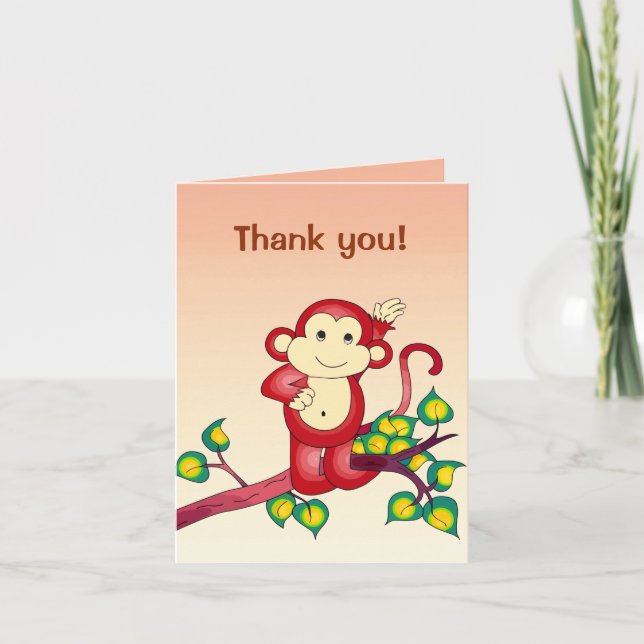 Red Monkey Animal Vielen Dank Dankeskarte (Vorderseite)