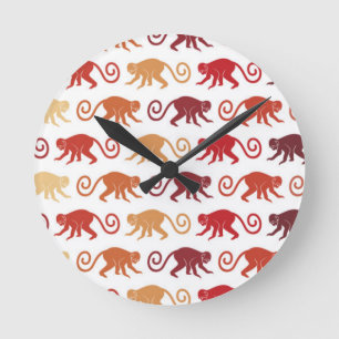 Red Monkeys Pattern Runde Wanduhr