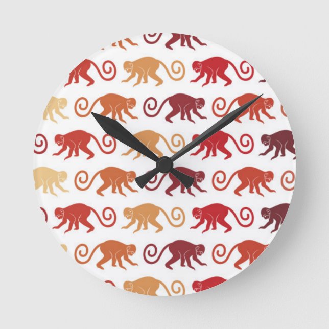 Red Monkeys Pattern Runde Wanduhr (Vorderseite)