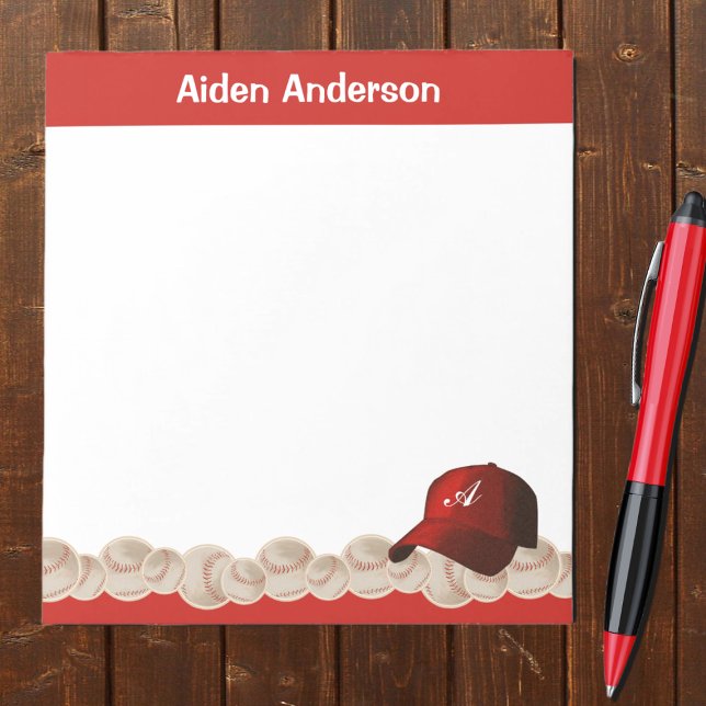 Red Monogram Baseball Cap Notepad Notizblock (Von Creator hochgeladen)