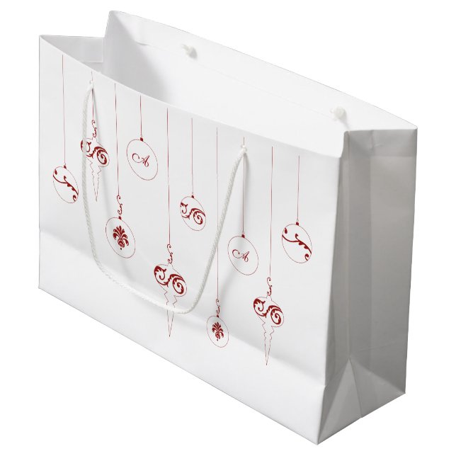 Red Monogram Bauble Christmas Ornaments Geschenkta Große Geschenktüte (Vorderseite Schrägansicht)