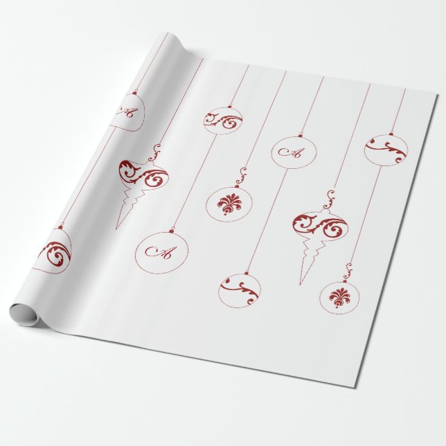 Red Monogram Bauble Hanging Ornaments Weihnachten Geschenkpapier (Ungerollt)