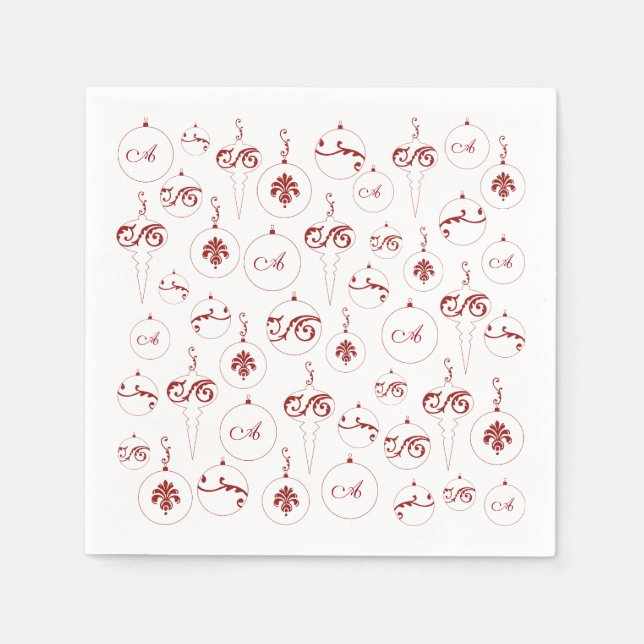 Red Monogram Bauble Ornaments Muster Weihnachten Serviette (Vorderseite)