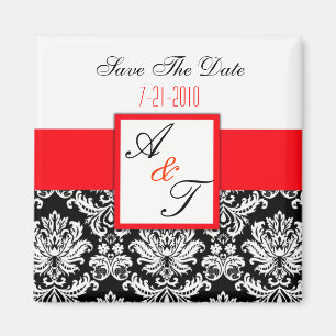 Red Monogram Damask Wedelmagnet Magnet