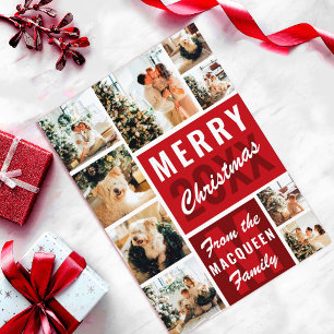 Red Monogram Family Foto Collage Weihnachten Karte
