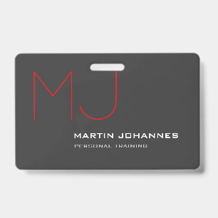 Red Monogram Gray Personal Trainer Business Ausweis
