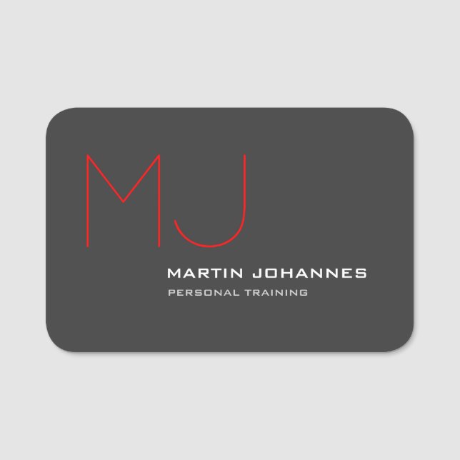 Red Monogram Gray Personal Trainer Business Namensschild (Vorderseite)
