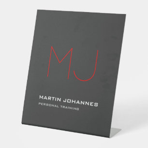 Red Monogram Gray Personal Trainer Business Sockelschild