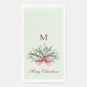 Red Monogram Greenery Frohe Weihnachten Serviette