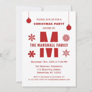 Red Monogram Holiday Party Frohe Weihnachtsbände Einladung