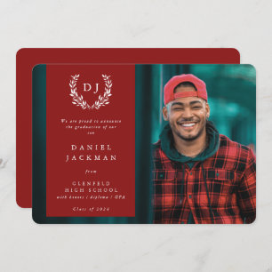 Red Monogram Laurel Wreath Abschluss Foto Ankündigung