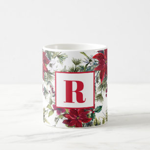 Red Monogram Poinsettia Weihnachten Kaffeetasse