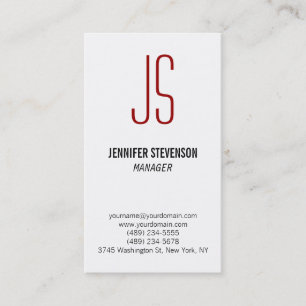 Red Monogram Schwarz-weiß Manager Business Card Visitenkarte