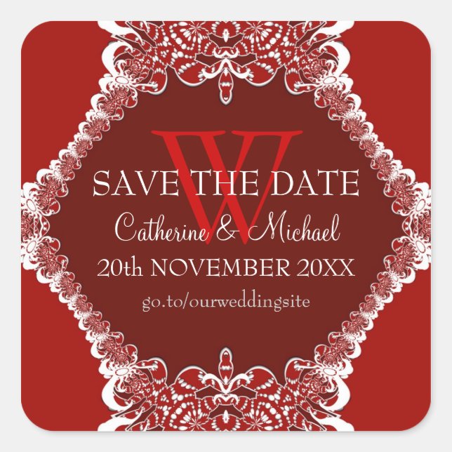 Red Monogram Tribal Wedding Annoucement Sticker (Vorderseite)