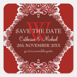 Red Monogram Tribal Wedding Annoucement Sticker