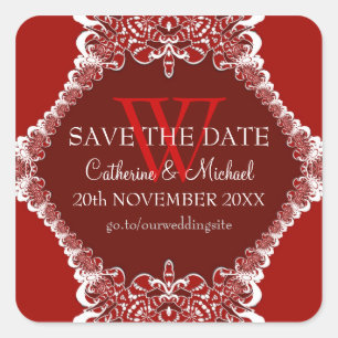 Red Monogram Tribal Wedding Annoucement Sticker