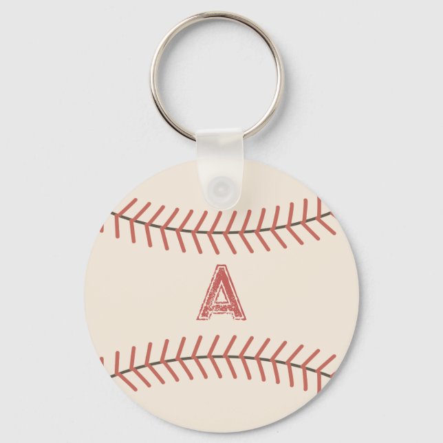 Red Monogram Vintage Baseball Keychain Gift Schlüsselanhänger (Vorderseite)