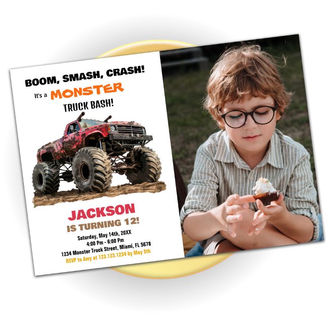 Red Monster Truck Birthday Einladungen Foto (Red Monster Truck Birthday Invitations photo)