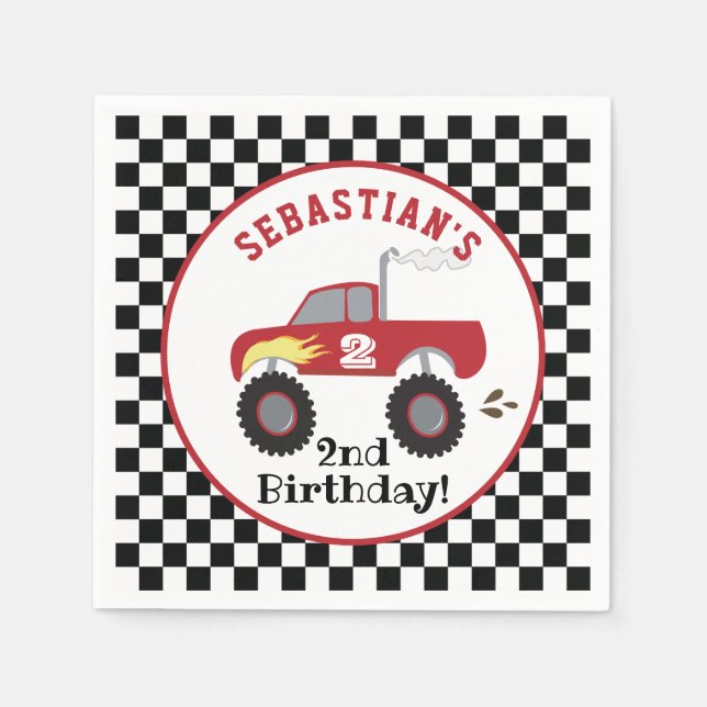 Red Monster Truck Birthday Racing Trucks Boys Serviette (Vorderseite)