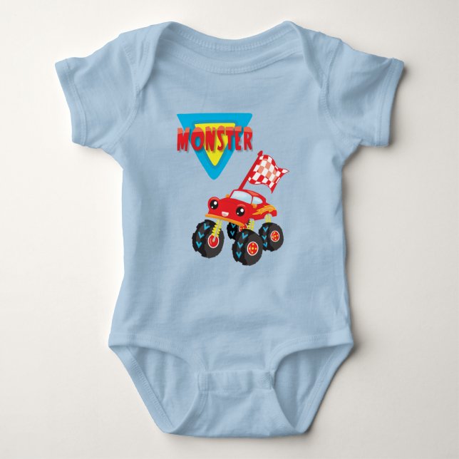 Red Monster Truck Boy Baby Strampler (Vorderseite)