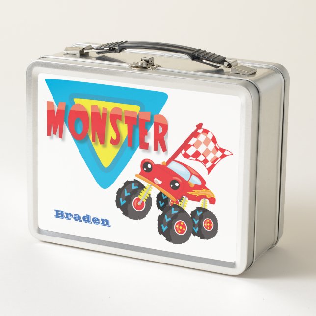 Red Monster Truck Personalisiert Kids Metall Brotdose (Vorderseite)