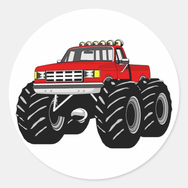 RED MONSTER TRUCK RUNDER AUFKLEBER (Vorderseite)