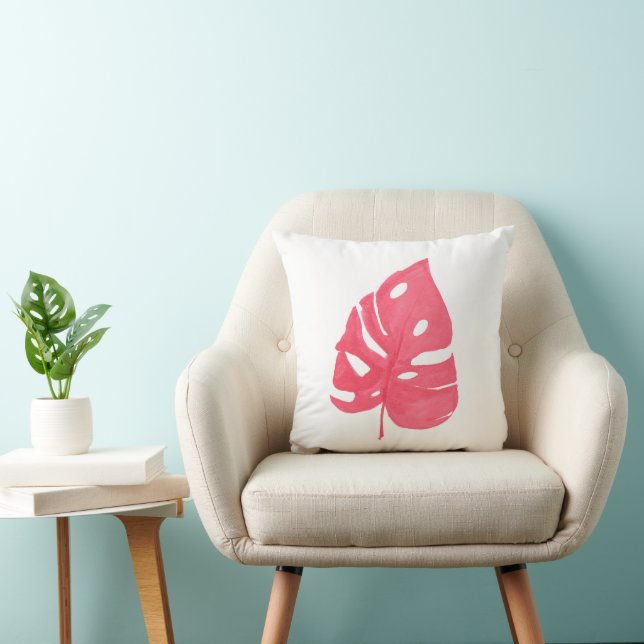Red Monstera leaf printed throw pillow Kissen (Stuhl )