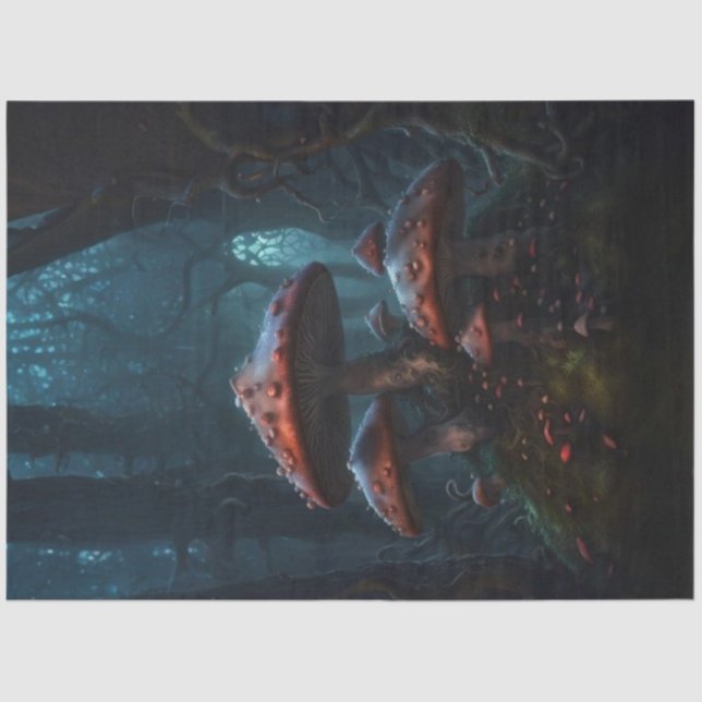 Red Moody Mushrooms - Ein dunkles Dreamscape-Dekou Seidenpapier (Vorderseite)