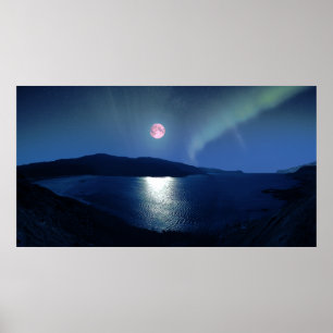 Red Moon Aurora Poster