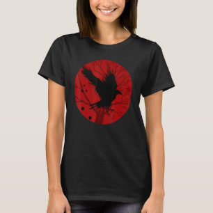 Red Moon Creepy Crow Bird Gothwood Forest Animal R T-Shirt