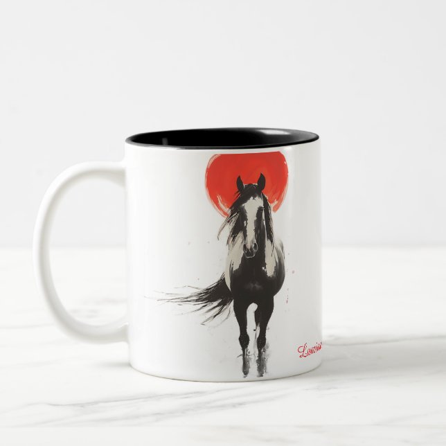 Red Moon Fire Horse Mug Zweifarbige Tasse (Links)