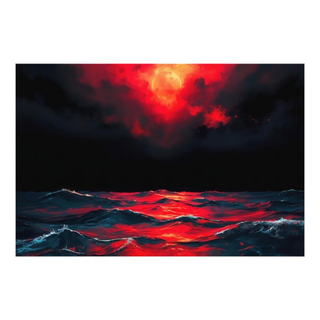 Red Moon Over Dark Ocean Draming Fantasy Seascape Fotodruck (Vorne)