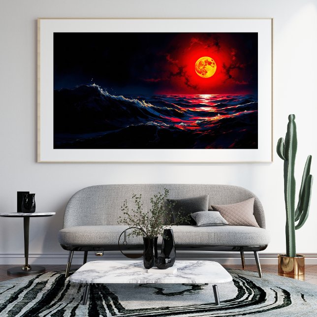 Red Moon Over Stormy Sea Fantasy Seascape Fotodruck (Von Creator hochgeladen)