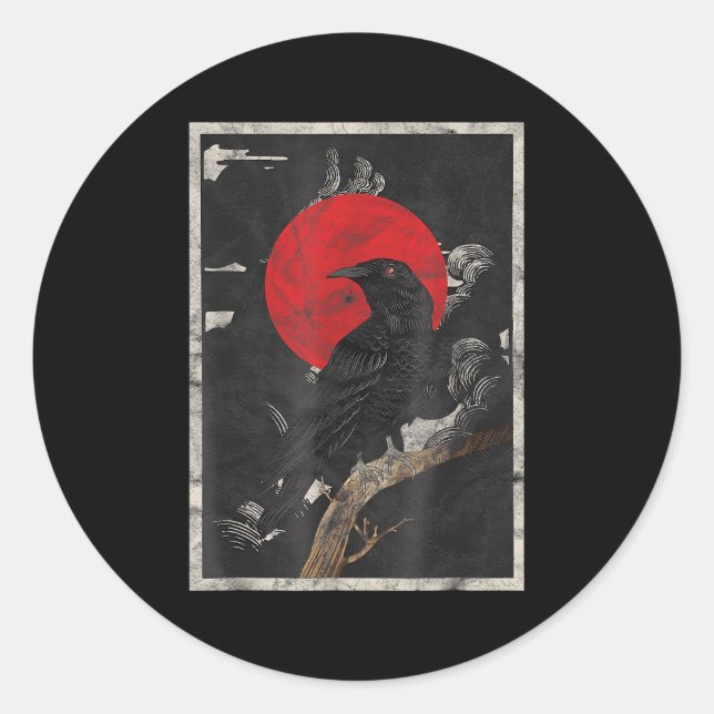 Red Moon Raven Black Crow Runder Aufkleber (Vorderseite)