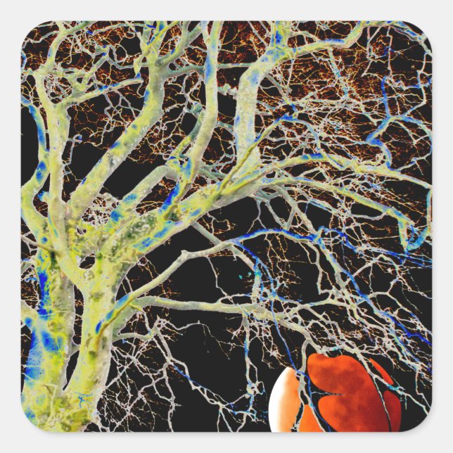 Red Moon Rising Quadratischer Aufkleber (Vorderseite)