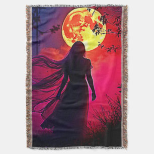 Red Moon Shadow Woman Mystery Design Decke