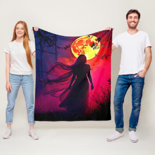Red Moon Shadow Woman Mystery Design Fleecedecke