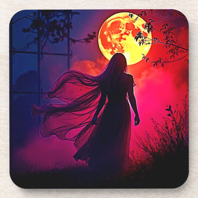 Red Moon Shadow Woman Mystery Design Getränkeuntersetzer (Vorderseite)