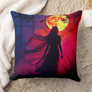 Red Moon Shadow Woman Mystery Design Kissen