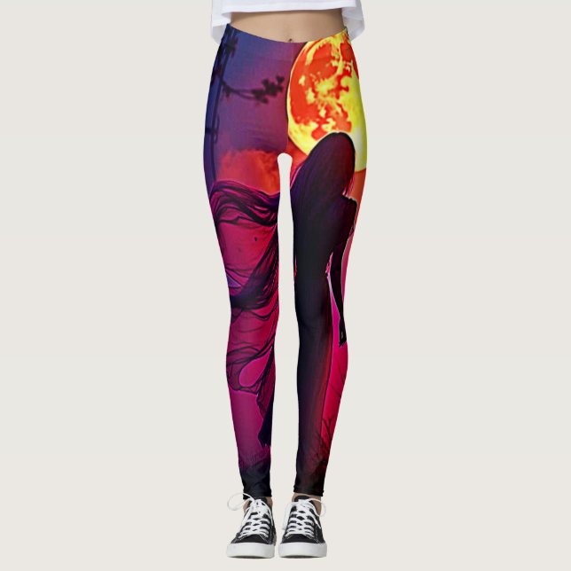 Red Moon Shadow Woman Mystery Design Leggings (Vorderseite)