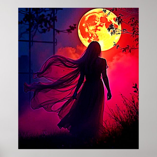 Red Moon Shadow Woman Mystery Design Poster (Vorne)