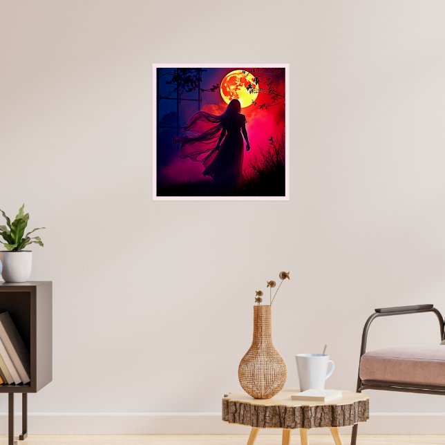 Red Moon Shadow Woman Mystery Design Poster (Wohnzimmer 3)