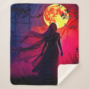 Red Moon Shadow Woman Mystery Design Sherpadecke