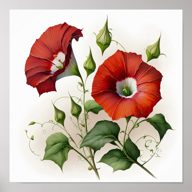 Red Morning Gloriage Blume Art Print Poster (Vorne)