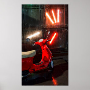 Red Motor Bike Nass im Regen Poster