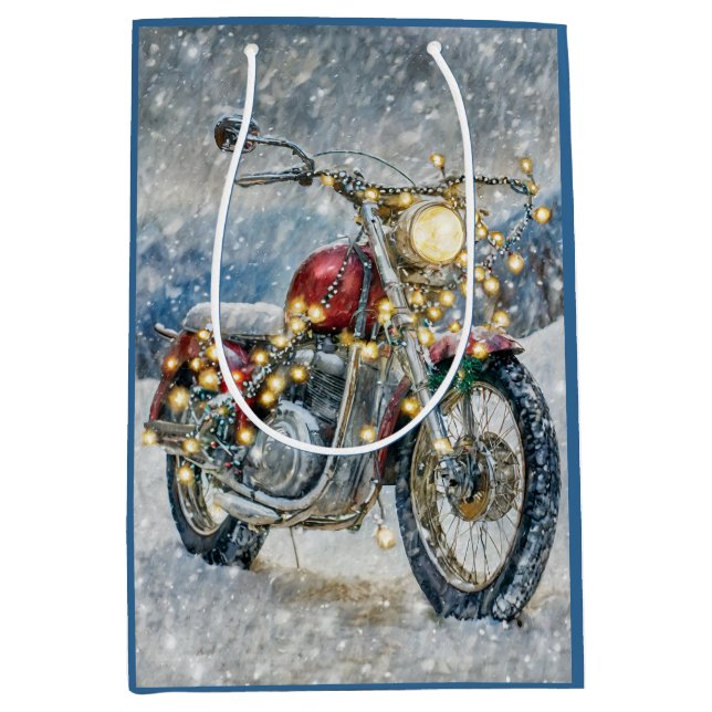 Red Motorrad mit Weihnachtsbeleuchtung Mittlere Geschenktüte (Vorderseite)