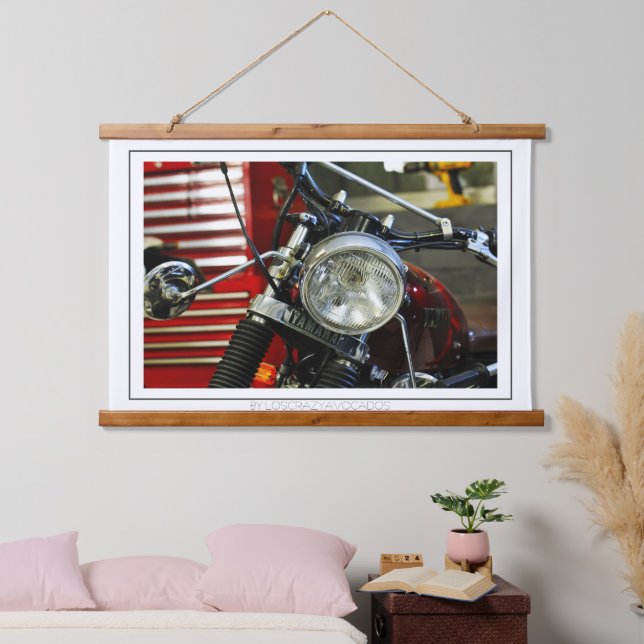 Red Motorrad Motorrad Fahrrad Garage Wandteppich Mit Holzrahmen (Schlafzimmer)