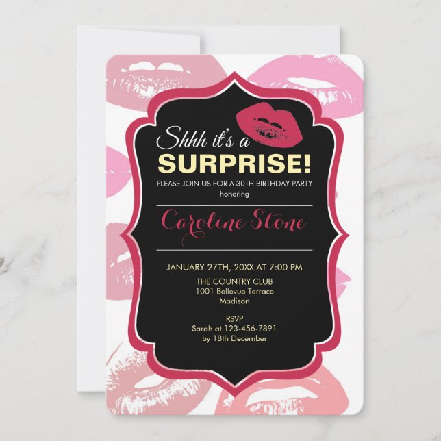 Red Mouths Pattern Personalisiert Einladung (Vorderseite)